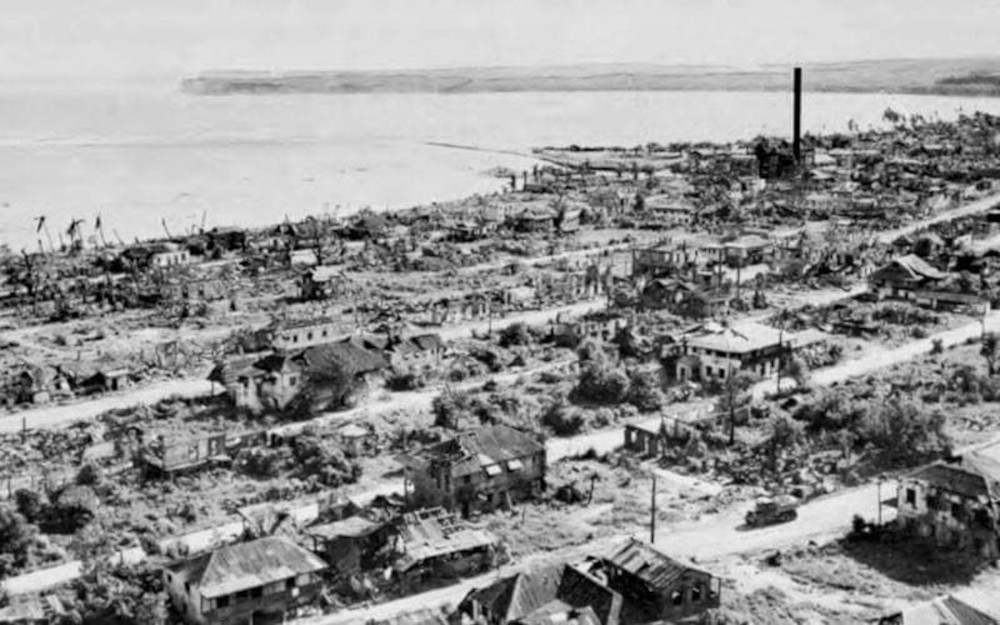 The bombarded ruins of Charan Kanoa, Saipan, 1944